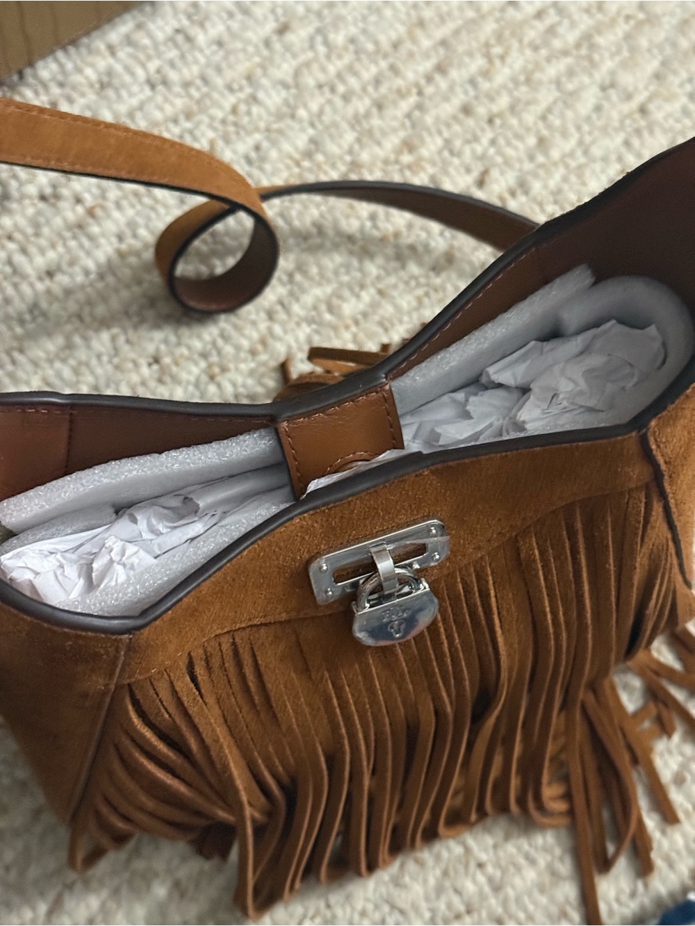 Lauren Ralph Lauren Tanner Small Suede Fringe Shoulder Bag Tan $325 - Picture 11 of 14